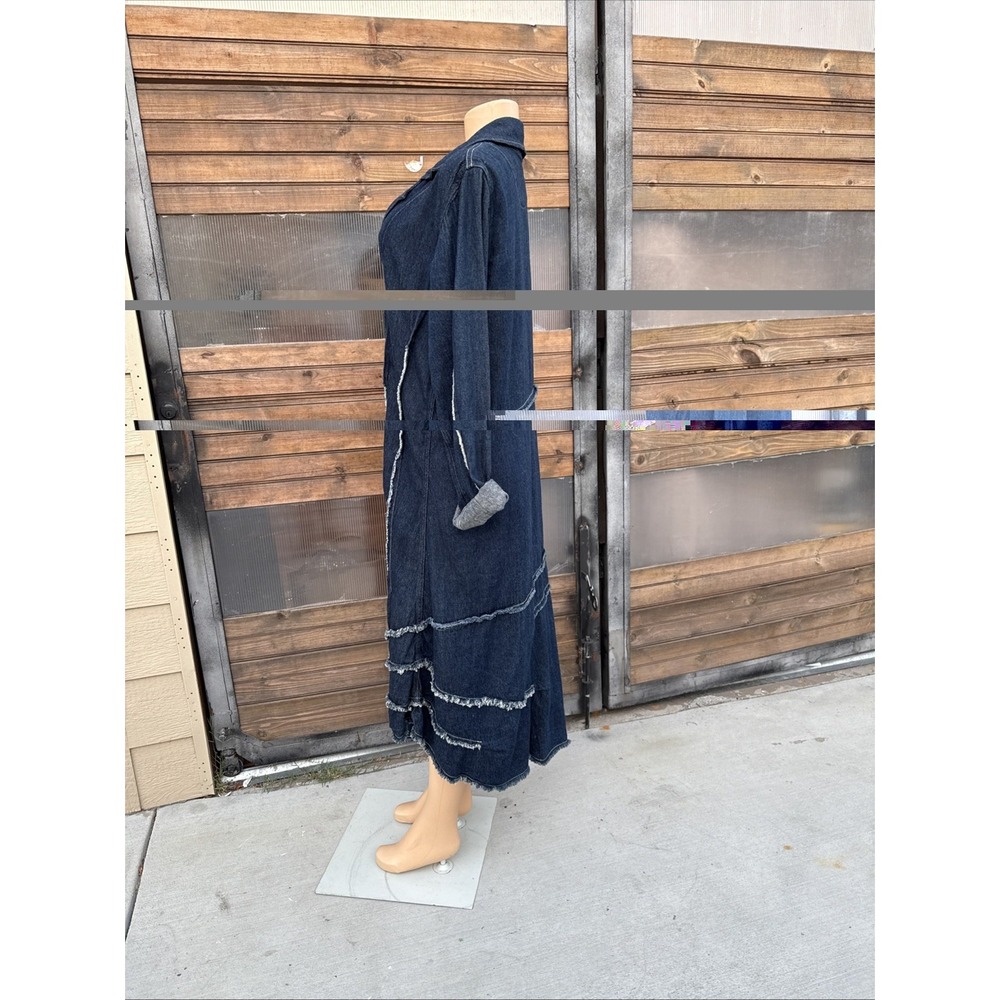 Cynthia Ashby Denim DusterJacket /dress Artsy Asymmetrical Distressed Lagenlook - Picture 5 of 12